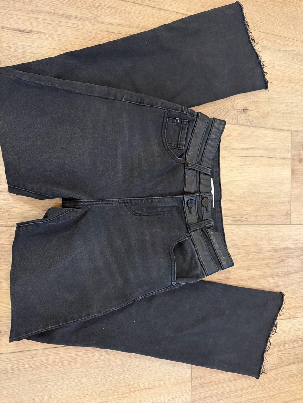 Kansan High Rise Faux Leather Waist Band Jeans